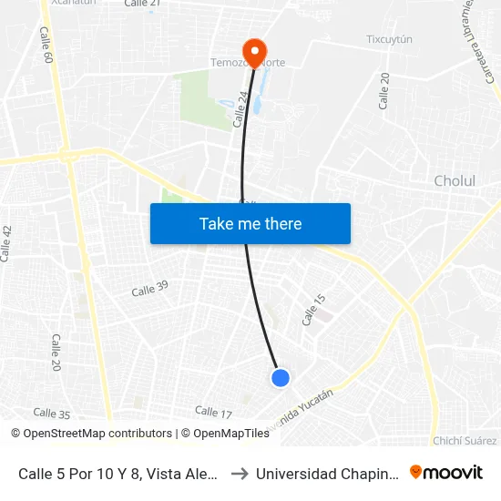 Calle 5 Por 10 Y 8, Vista Alegre to Universidad Chapingo map