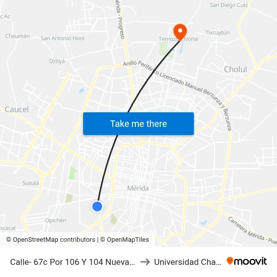 Calle- 67c Por 106 Y 104 Nueva Mulsay I to Universidad Chapingo map
