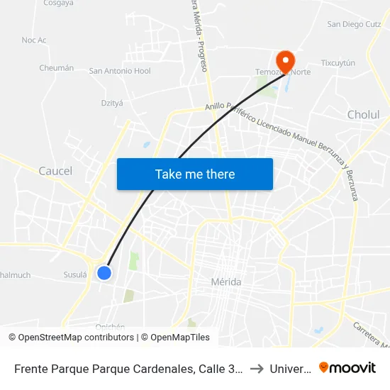 Frente Parque Parque Cardenales, Calle 32 Por 21 Y 19, Fraccionamiento Ampliación Juan Pablo II Sección Santa Fe to Universidad Chapingo map