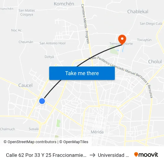 Calle 62 Por 33 Y 25 Fraccionamiento Ciudad Caucel to Universidad Chapingo map