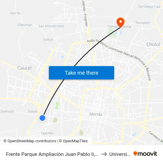 Frente Parque Ampliación Juan Pablo Ii, Calle 51a Por 34 Y 32 , Fraccionamiento Juan Pablo II to Universidad Chapingo map