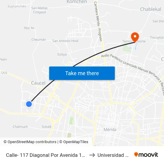 Calle- 117 Diagonal Por Avenida 106 Y 104 Caucel II to Universidad Chapingo map