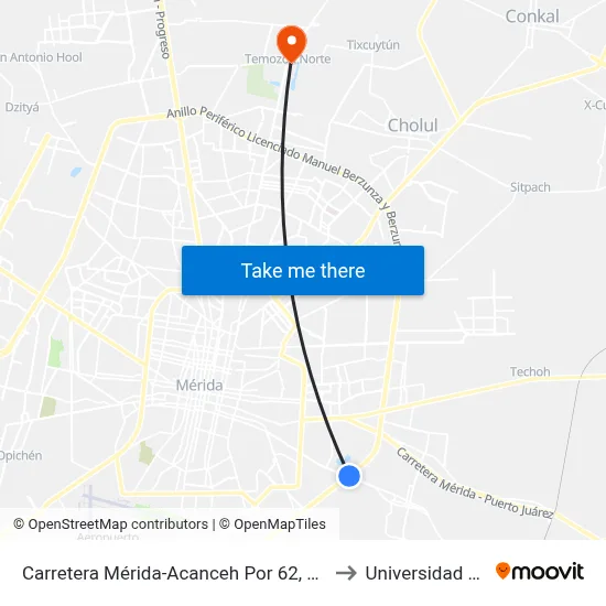 Carretera Mérida-Acanceh Por 62, Santa Rosa, Kanasín to Universidad Chapingo map