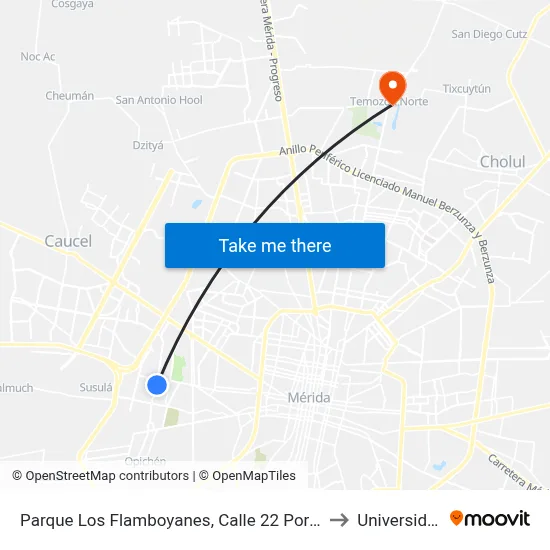 Parque Los Flamboyanes, Calle 22 Por 17 Y 13, Fraccionamiento Juan Pablo II to Universidad Chapingo map