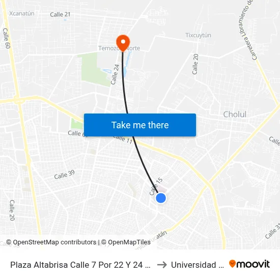 Plaza Altabrisa Calle 7 Por 22 Y 24 Residencial San Carlos to Universidad Chapingo map
