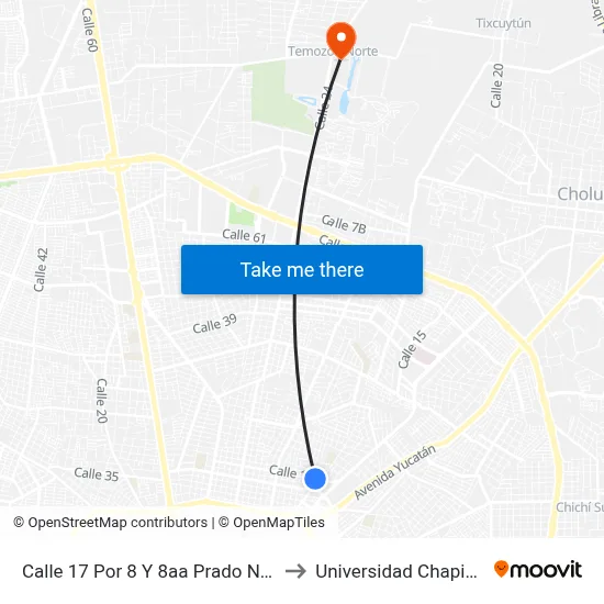 Calle 17 Por 8 Y 8aa Prado Norte to Universidad Chapingo map