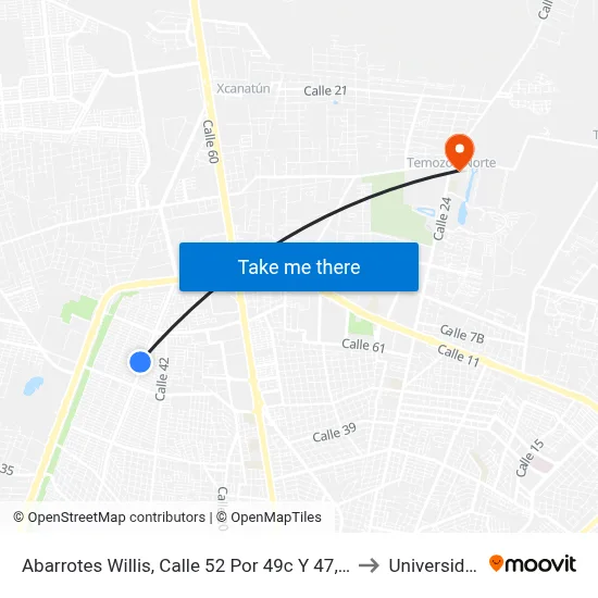 Abarrotes Willis, Calle 52 Por 49c Y 47, Fraccionamiento Francisco De Montejo to Universidad Chapingo map