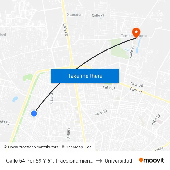 Calle 54 Por 59 Y 61, Fraccionamiento Francisco De Montejo to Universidad Chapingo map