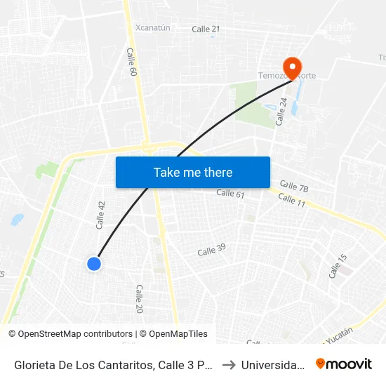 Glorieta De Los Cantaritos, Calle 3 Por 34 Y 32, San Pedro Uxmal to Universidad Chapingo map