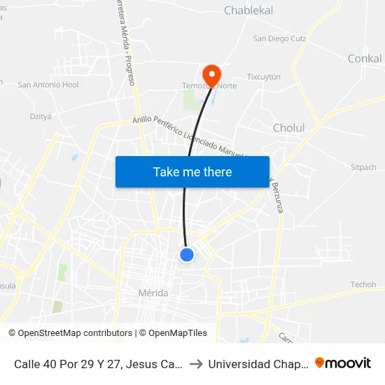 Calle 40 Por 29 Y 27, Jesus Carranza to Universidad Chapingo map