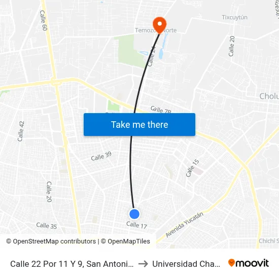 Calle 22 Por 11 Y 9, San Antonio Cinta to Universidad Chapingo map