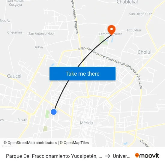 Parque Del Fraccionamiento Yucalpetén, Calle 65 Por Avenida Zamná Y 124d, Fraccionamiento Yucalpetén to Universidad Chapingo map