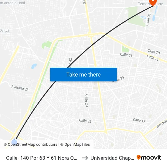 Calle- 140 Por 63 Y 61 Nora Quintana to Universidad Chapingo map