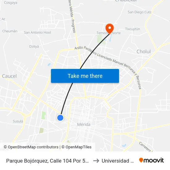 Parque Bojórquez, Calle 104 Por 59h Y 59j, Bojórquez to Universidad Chapingo map