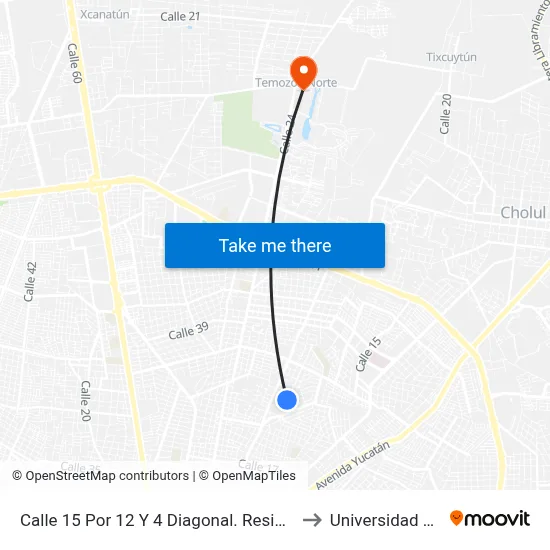 Calle 15 Por 12 Y 4 Diagonal. Residencial Montecristo to Universidad Chapingo map