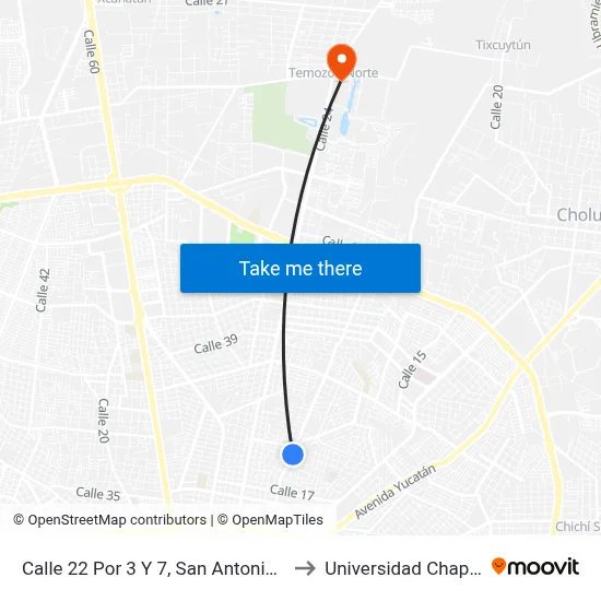 Calle 22 Por 3 Y 7, San Antonio Cinta to Universidad Chapingo map