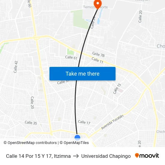 Calle 14 Por 15 Y 17, Itzimna to Universidad Chapingo map