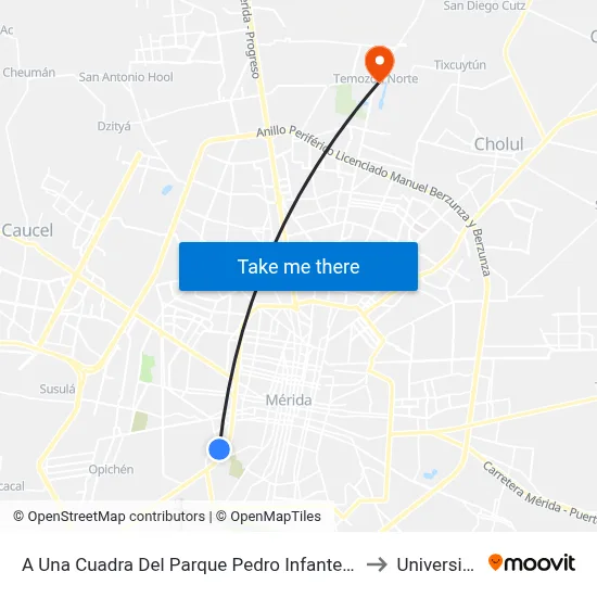 A Una Cuadra Del Parque Pedro Infante Hundido, Calle 79a Por 92 Y 94, Colonia Sambulá to Universidad Chapingo map