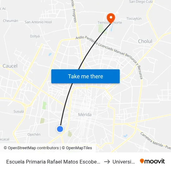 Escuela Primaria Rafael Matos Escobedo, Calle 100 Por 79b Y 79c, Colonia Sambulá to Universidad Chapingo map