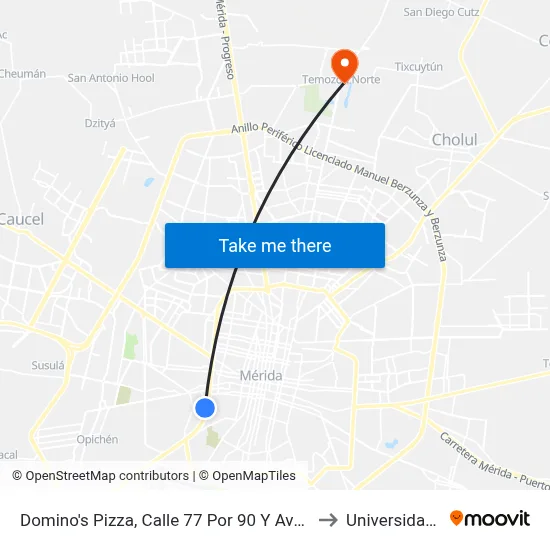 Domino's Pizza, Calle 77 Por 90 Y Avenida Itzáes, Colonia Sambulá to Universidad Chapingo map