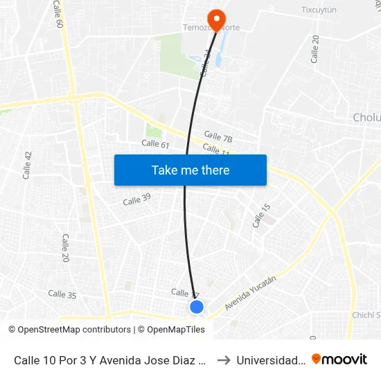 Calle 10 Por 3 Y Avenida Jose Diaz Bolio, Felipe Carrillo Puerto to Universidad Chapingo map