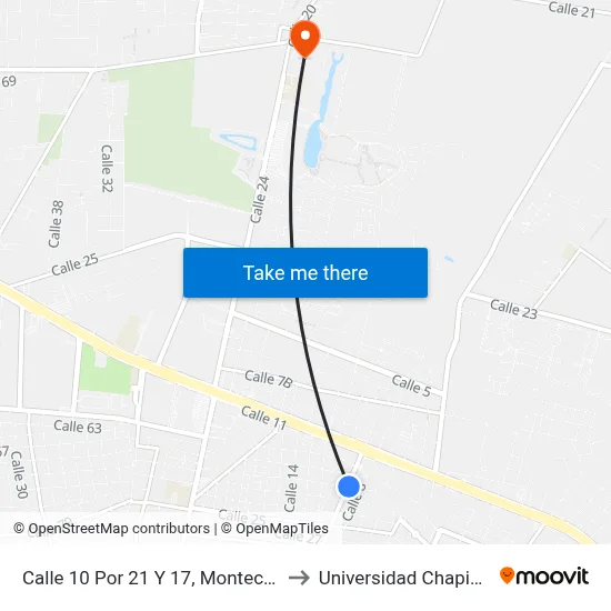 Calle 10 Por 21 Y 17, Montecarlo to Universidad Chapingo map