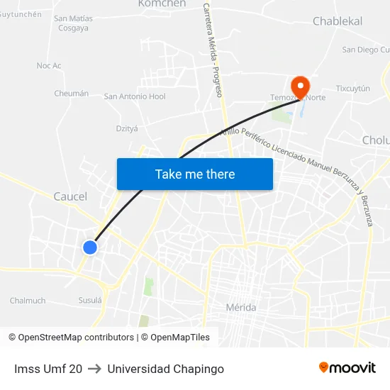 Imss Umf 20 to Universidad Chapingo map