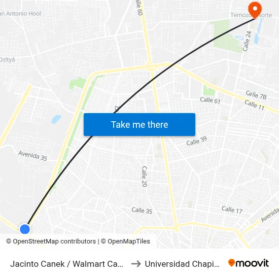 Jacinto Canek / Walmart Caucel to Universidad Chapingo map