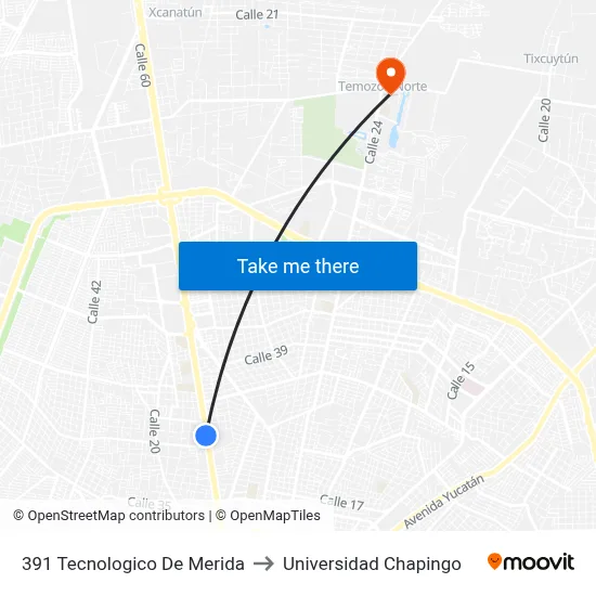 391 Tecnologico De Merida to Universidad Chapingo map