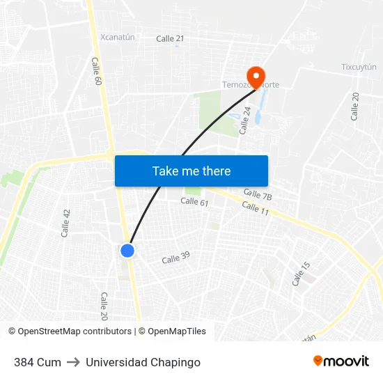 384 Cum to Universidad Chapingo map