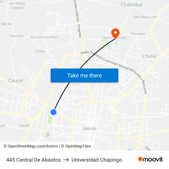 445 Central De Abastos to Universidad Chapingo map