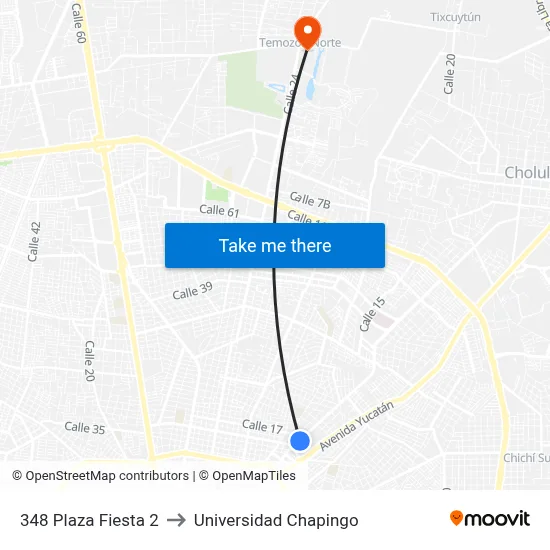 348 Plaza Fiesta 2 to Universidad Chapingo map