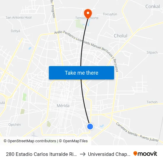 280 Estadio Carlos Iturralde Rivero 2 to Universidad Chapingo map