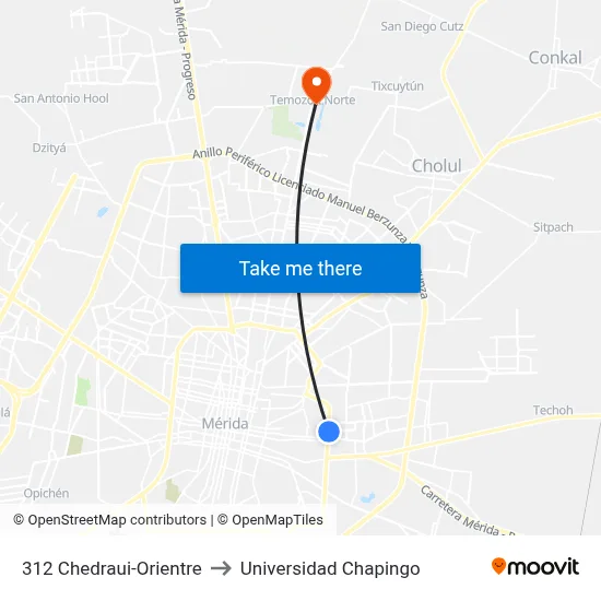 312 Chedraui-Orientre to Universidad Chapingo map