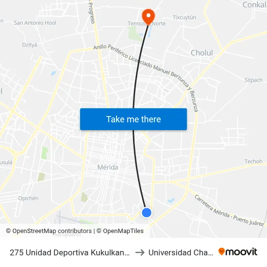 275 Unidad Deportiva Kukulkan-Cbtis 95 to Universidad Chapingo map