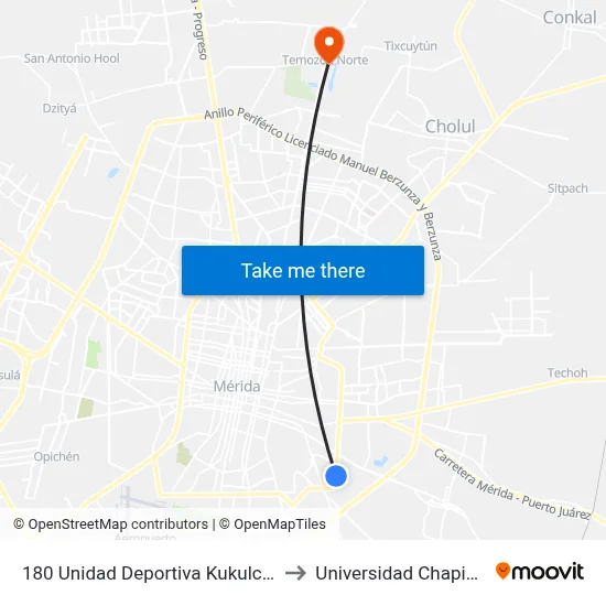 180 Unidad Deportiva Kukulcan I to Universidad Chapingo map