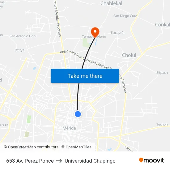 653 Av. Perez Ponce to Universidad Chapingo map