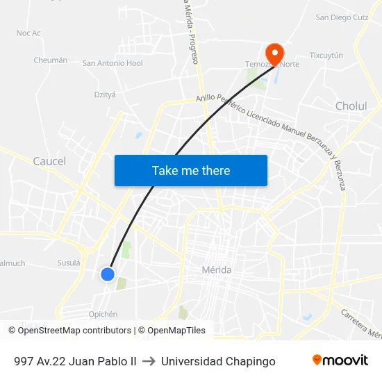 997 Av.22 Juan Pablo II to Universidad Chapingo map