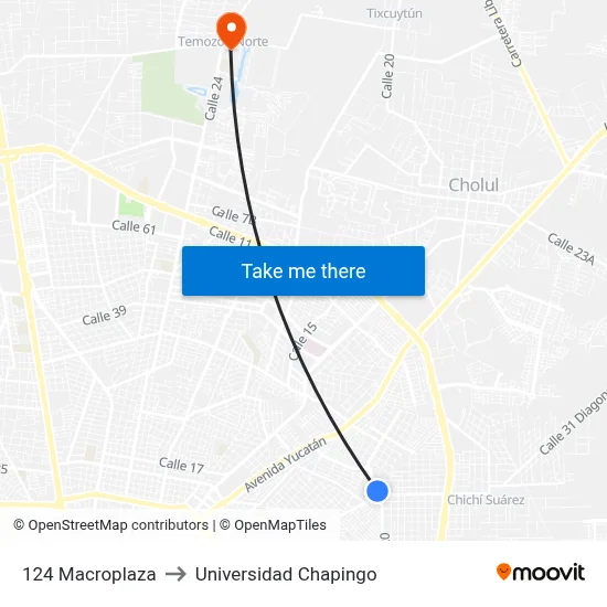 124 Macroplaza to Universidad Chapingo map