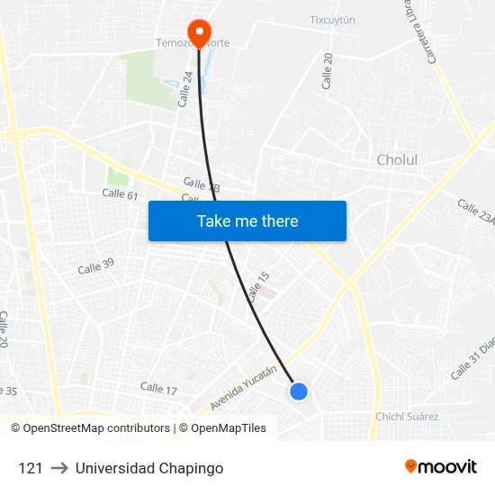 121 to Universidad Chapingo map