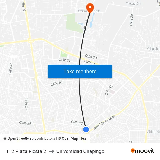 112 Plaza Fiesta 2 to Universidad Chapingo map