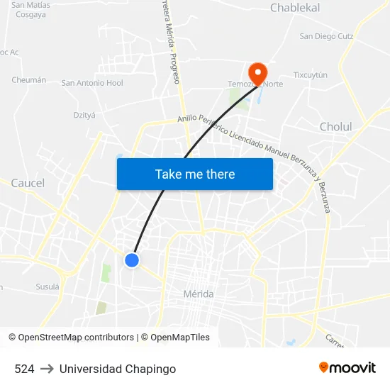524 to Universidad Chapingo map