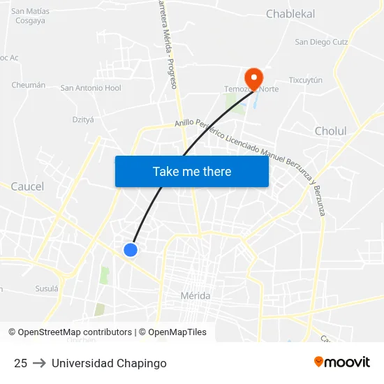 25 to Universidad Chapingo map