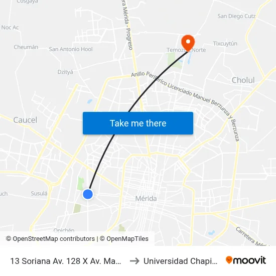 13 Soriana Av. 128 X Av. Madero to Universidad Chapingo map