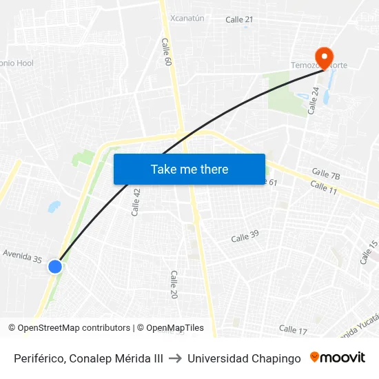 Periférico, Conalep Mérida III to Universidad Chapingo map