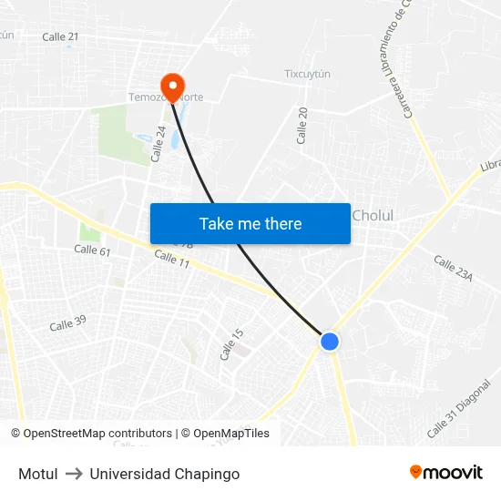 Motul to Universidad Chapingo map