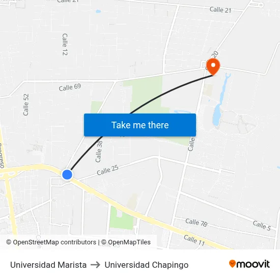 Universidad Marista to Universidad Chapingo map