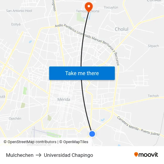 Mulchechen to Universidad Chapingo map
