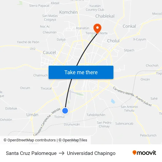 Santa Cruz Palomeque to Universidad Chapingo map