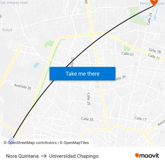 Nora Quintana to Universidad Chapingo map